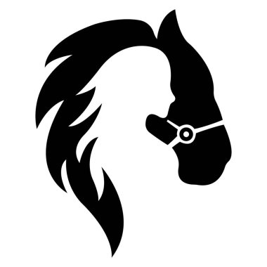 Bir atın silueti ve bir kızın yüzü. Binicilik logosu, çiftlik amblemi, şirket sembolü, maskot, dövme, simge, etiket, pankart için uygun tasarım. İzole vektör stok illüstrasyonu