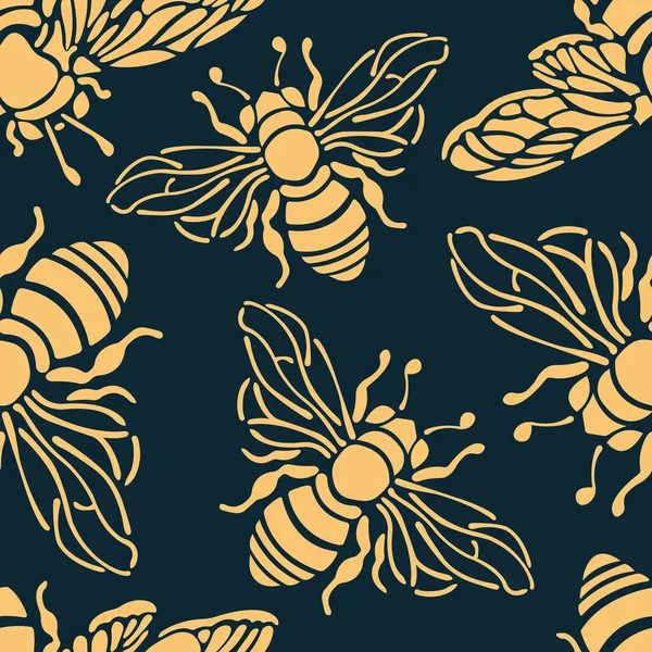 Απρόσκοπτη Μοτίβο Μέλισσες Μπλε Φόντο Σχεδιασμός Είναι Κατάλληλος Για Ταπετσαρία — Διανυσματικό Αρχείο