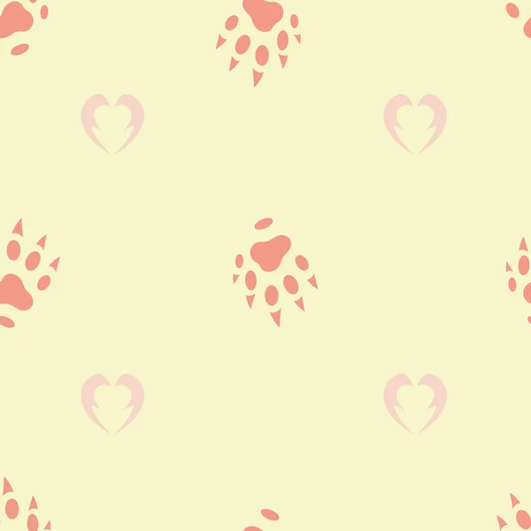 Seamless Pattern Traces Paws Animals Hearts Design Wallpaper Textiles Stationery — Stock Vector