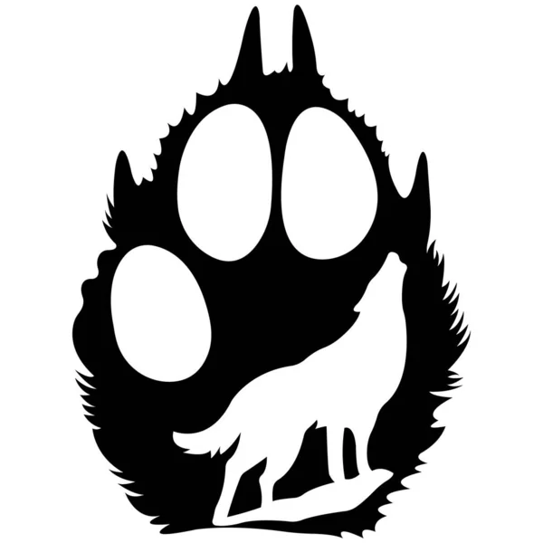 Uluyan bir kurdun içindeki bir canavarın pençesinin silüeti düz bir şekilde çizilmiş. Dövme, logo, amblem, maskot, çıkartma, sembol, pankart, tişört ve giysiler için tasarım. İzole vektör stoku