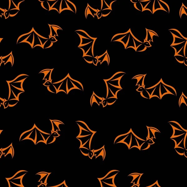 向量无缝模式与橙色蝙蝠在黑暗的背景 万圣节纺织品 床上用品 T恤衫和服装印刷 包装物和包装纸的设计 — 图库矢量图片