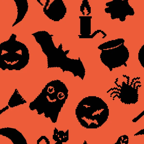 Vector Seamless Pattern Black Elements Halloween Orange Background Design Wallpapers — Stock Vector