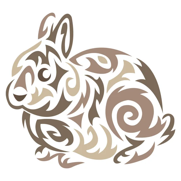 Silueta Conejo Liebre Color Marrón Dibujado Estilo Étnico Logotipo Diseño — Archivo Imágenes Vectoriales