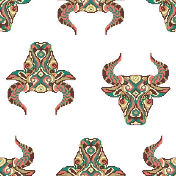 Patrón Sin Costuras Con Toros Forma Mandalas Diseño Para Fondos — Archivo Imágenes Vectoriales
