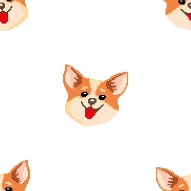 Gülümseyen köpek pürüzsüz desen. Tasarım duvar kağıtları, tekstil, web siteleri, yetişkin ve çocuk yatakları, ambalaj kağıdı, tişört baskısı, ürün ambalajı ve kutular için uygundur. Vektör stok illüstrasyonu