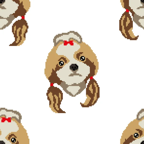 Shih Tzu Vetor Padrão Sem Costura Com Arcos Arte Pixel —  Vetores de Stock