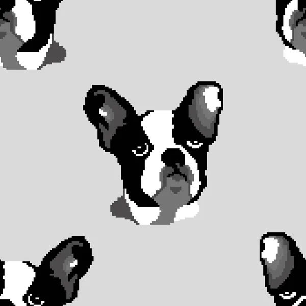 Franse Bulldog Vector Naadloos Patroon Pixel Kunst Ontwerp Geschikt Voor — Stockvector