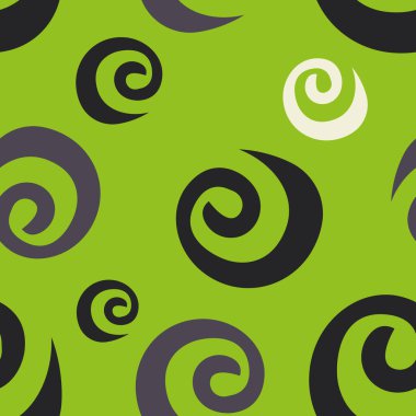 Yeşil arka planda farklı renk kıvrımları olan kusursuz desen. Duvar kağıdı, tekstil, fabrikalar, yatak, tişört ve giysi baskısı, ürün ambalajı ve kutular için tasarım. Vektör deposu