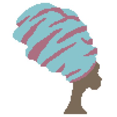 Mavi sarıklı güzel bir İspanyol kadının silueti piksellerin kareleri tarafından çizilmiş. Latin bir kızın portresi. Vektör izole illüstrasyonu