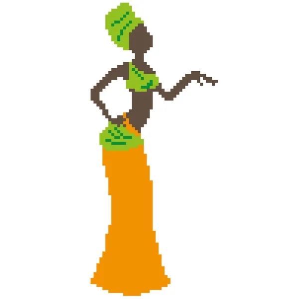 Силует Афро Американської Красивої Жінки Барвистому Одязі Намальованому Квадратами Пікселями — стоковий вектор