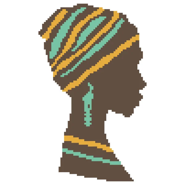 Silueta Una Mujer Afroamericana Hermosa Turbante Colorido Dibujado Cuadrados Por — Vector de stock