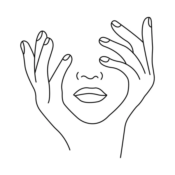 Vector Illustratie Van Menselijke Handen Bij Het Gezicht Van Vrouw — Stockvector