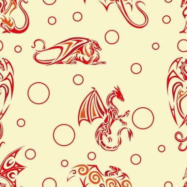 Kırmızı ejderhalı ve daireli vektörsüz desen