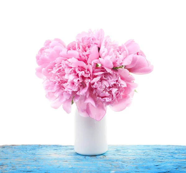 Pion Blommor Vit Vas Isolerad Vit — Stockfoto