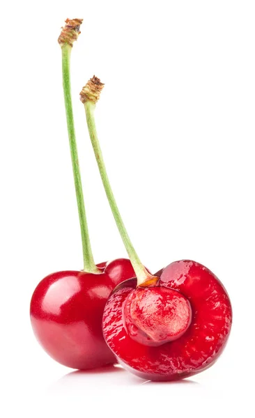 Half Cherry Isolated White — Stock Photo, Image