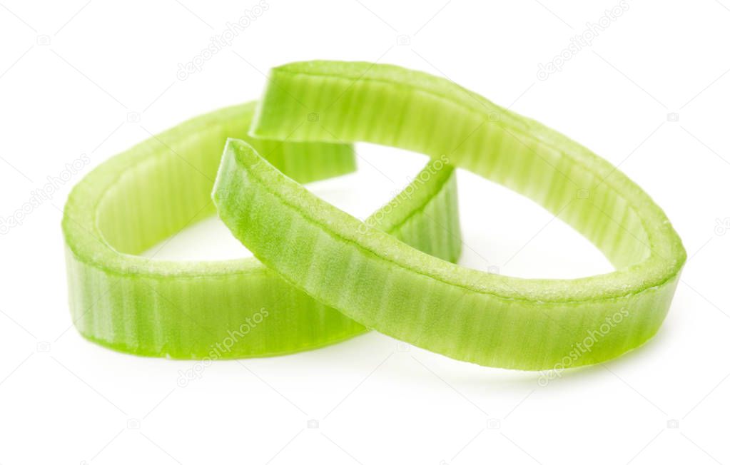 Rings of green onions isolated on white background