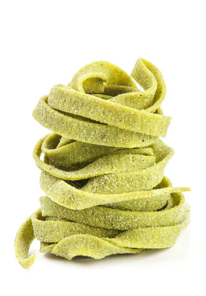 Homemade Italian Pasta Spinach Tagliatelle Con Spinaci Isolated White — Stock Photo, Image