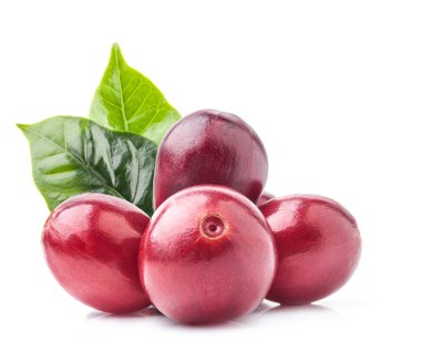 Kırmızı kahve çekirdekleri beyaz arka plan zekâ izole