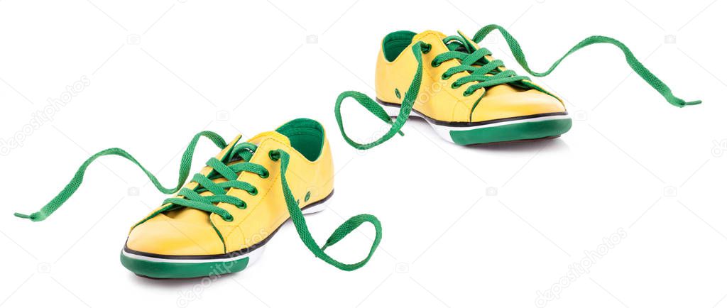 Pair of Yellow sneakers isolated on white