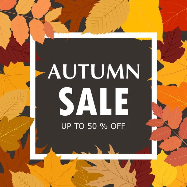 Plantilla Banner Venta Otoño Con Hojas Otoño Coloridas Fondo — Vector de stock