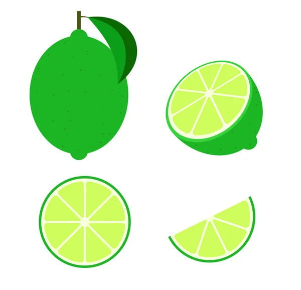 Färsk Lime Uppsättning Isolerad Vit Bakgrund Vektorillustration — Stock vektor