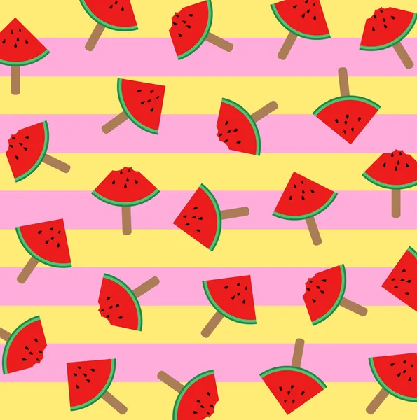 Watermelon Ice Cream Slices Stick Colorful Pattern Background — Stock Vector