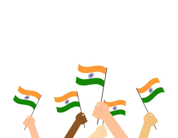 Hands Holding Indian Flags White Background — Stock Vector