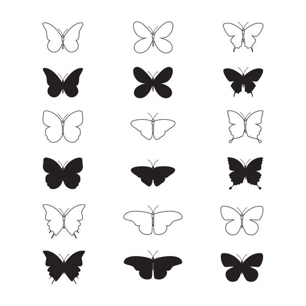 Vector Illustration Butterfly Icon Set White Background — Stock Vector