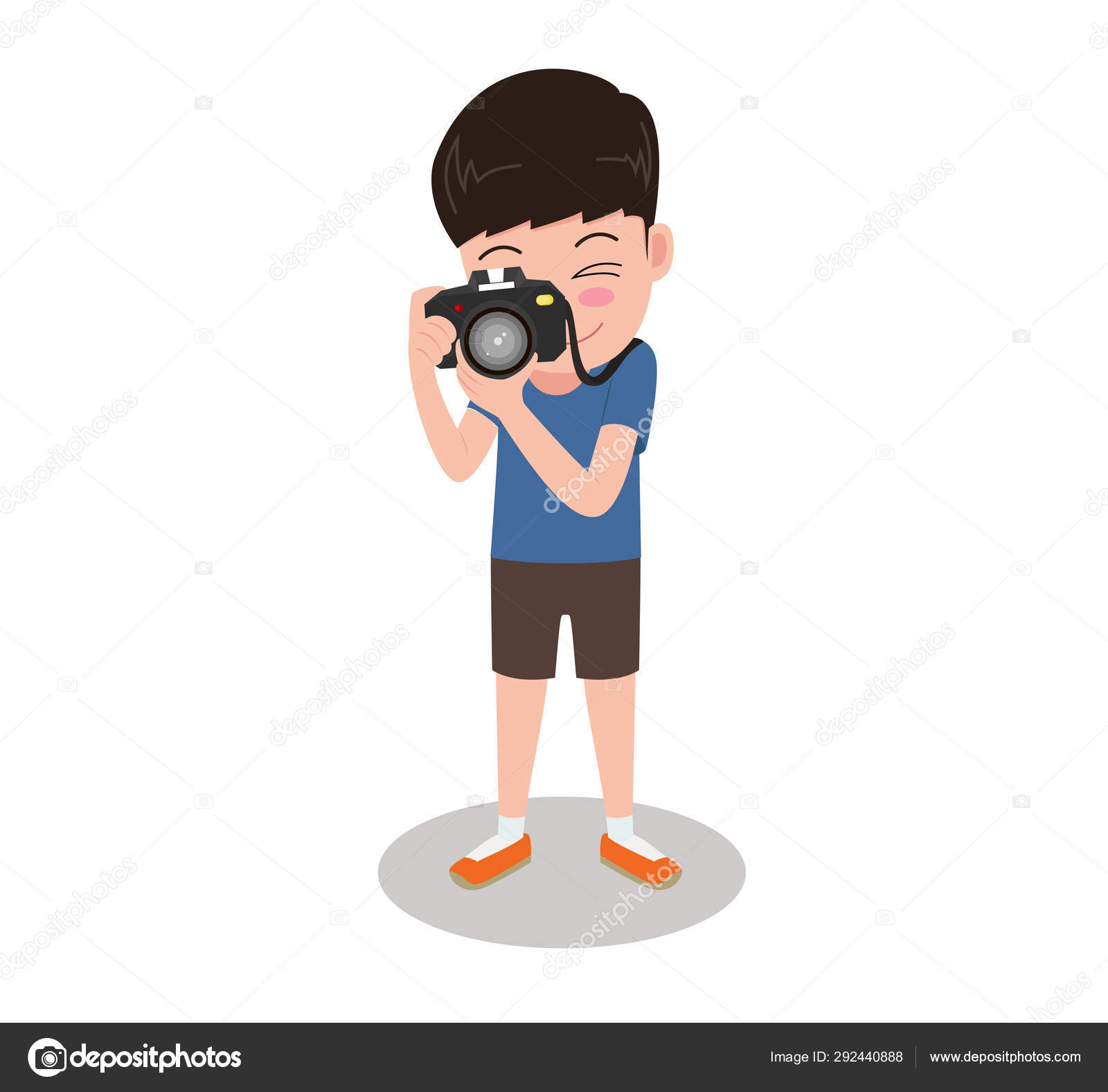 Парень с фотоаппаратом. He is taking a picture. Парень с фотоаппаратом. Мультяшный фотограф. He is taking a picture.