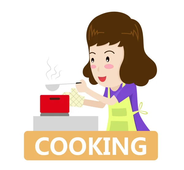 Vector Illustration Woman Cooking Kitchen Cooking Concept — Stock Vector