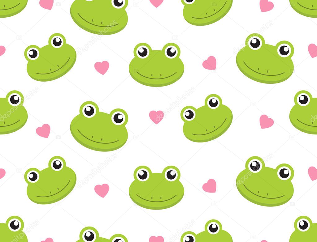 Seamless pattern cute frogs with hearts on white background - Vector illustration 