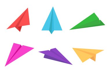 Renkli kağıt düzlem veya origami uçak simge seti - Vektör illüstrasyon