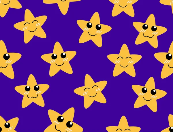 Seamless pattern cartoon cute stars on blue background - Vector illustration