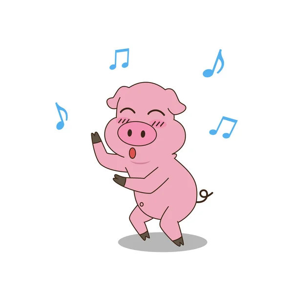 Vector illustration of character cute pig cartoon dancing isolated on white background