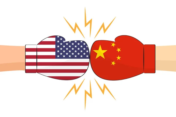 Boxing gloves between USA and China flags on white background - Vector illustration