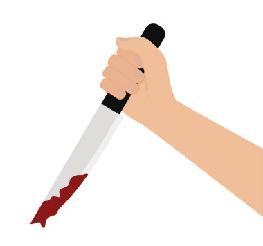 Beyaz arka plan üzerinde kanlı bir bıçak tutan el vektörü