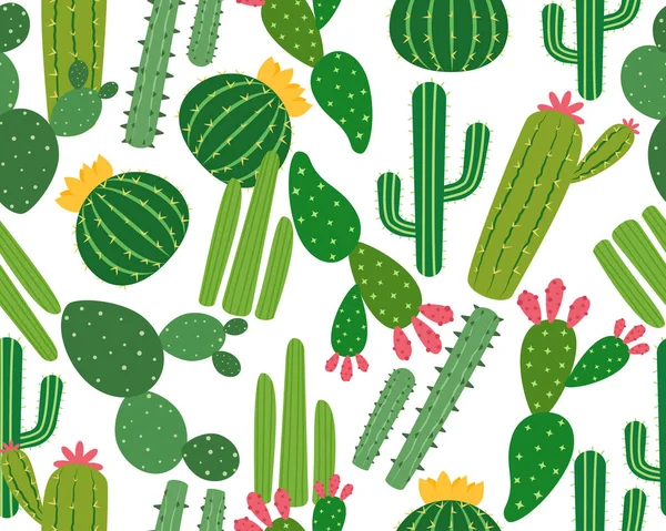 Modello Senza Cuciture Molti Cactus Isolati Sfondo Bianco Illustrazione Vettoriale — Vettoriale Stock