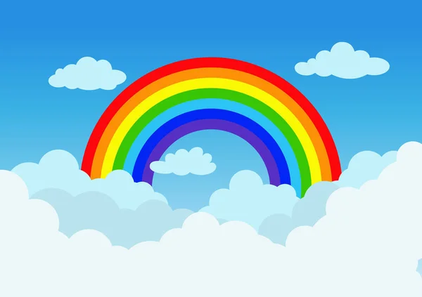 蓝天背景上的矢量插图彩虹和云 — 图库矢量图片