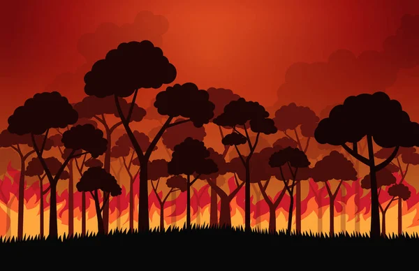 Waldbrände Verbrennen Baum Flammen Vektorillustration — Stockvektor