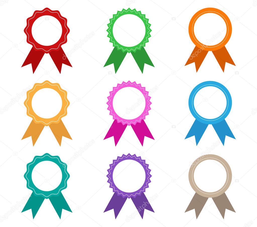 Collection of colorful award ribbons vector set isolated on white background - Vector illustration 