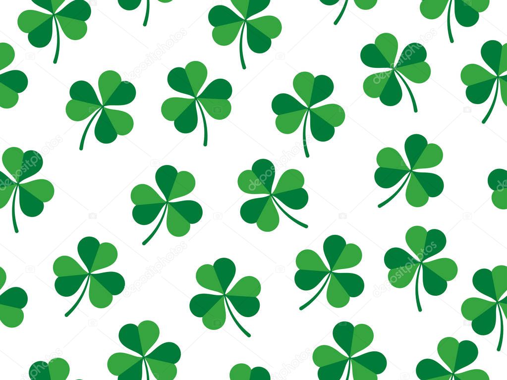 Seamless pattern of clover leaves on white background - St Patrick day 