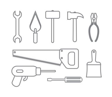 set simgeleri toplama inşaat araçları anahat tarzı