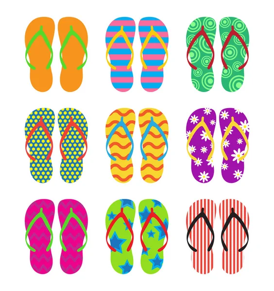 Collection Colorful Flip Flops Set White Background Vector Illustration — Stock Vector