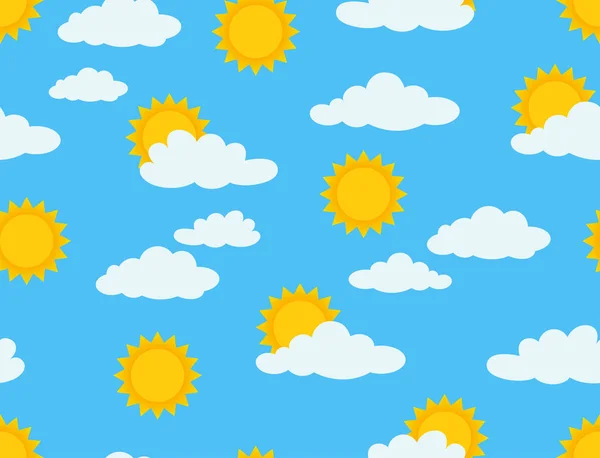 Векторная Иллюстрация Солнечного Облачного Бесшовного Рисунка Голубом Фоне Неба — стоковый вектор