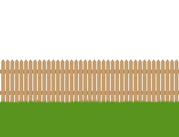 Nahtlos Aus Holzzaun Und Grünem Gras Isoliert Auf Weißem Hintergrund — Stockvektor