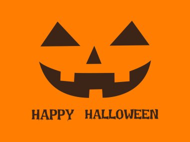 Turuncu arka planda kabak mutlu yüz ile Halloween tebrik kartı