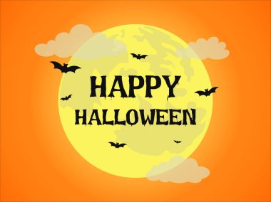 Turuncu arka plan üzerinde dolunay ve yarasa ile Halloween arka plan