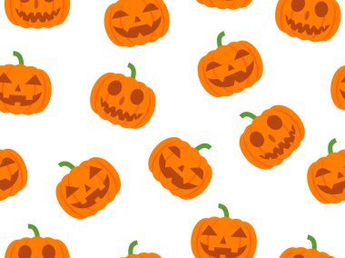 Beyaz arka plan üzerinde kabak şeytan ile Vektör sorunsuz Halloween desen 