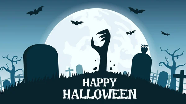 Fondo Halloween Con Zombis Manos Cementerio Luna Llena Ilustración Vectorial — Vector de stock