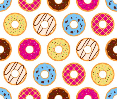 Renkli donuts sırlı tatlı şeker krema arka plan Dikişsiz desen 
